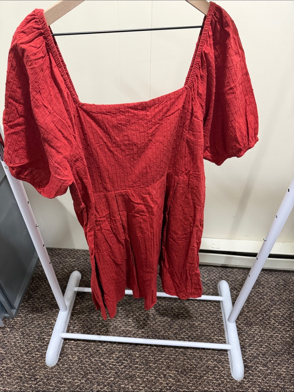 ARULA Crimson Square Neck Puff-Sleeve Dress